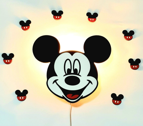Lámpara Velador De Pared Infantil Luz De Noche Mickey Madera