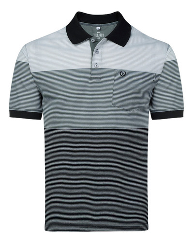 Camisa Polo Masculina Listrada Com Bolso Vilejack Vmgp0323