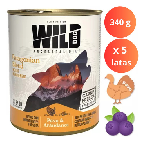 Alimento Humedo Perros Wild Dog Adulto Pavo Arandanos 340g