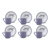 Jogo Xícaras Café / Cafezinho  80 Ml Lavanda Fern Porcelana