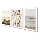 Quadros Decorativos Praia Conchas Paspatur Bege Boho Vidro