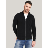 Sweater Texturizado Con Cierre Negro Tommy Hilfiger