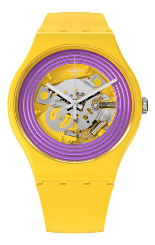 Reloj Swatch Purple Rings Yellow So29j100 Color De La Correa Amarillo Color Del Bisel Amarillo Color Del Fondo Púrpura