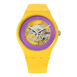 Reloj Swatch Purple Rings Yellow So29j100 Color De La Correa Amarillo Color Del Bisel Amarillo Color Del Fondo Púrpura