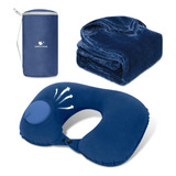 Manta Y Almohada Inflable Para Viaje, Azul Marino Ligera Y