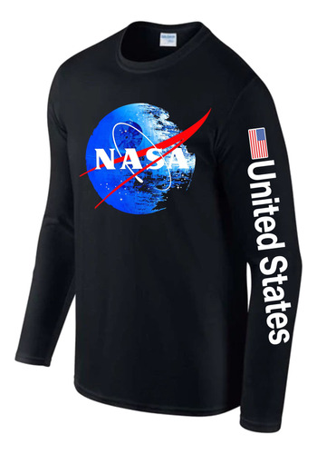 Playera Nasa Usa, Cuello Redondo Manga Larga 100% Algodon