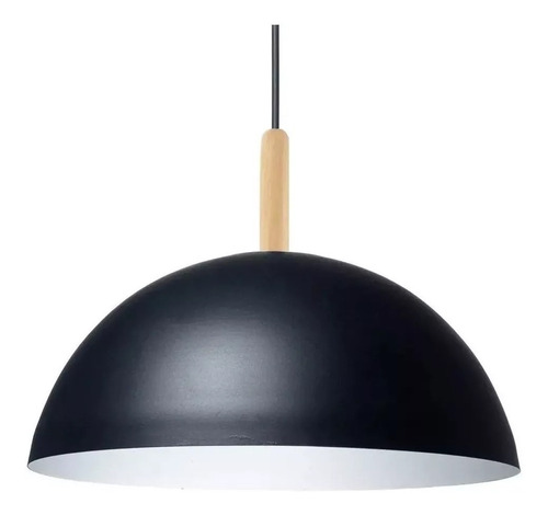 Colgante Media Esfera 40cm Negro Con Madera Apto Led Deco