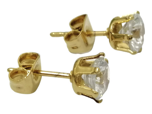 Arete Broquel Con Cristal De 6mm Acero Inoxidable Dorado