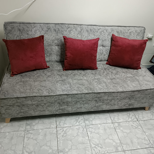 Sofa Cama Color Plata + 3 Cojines