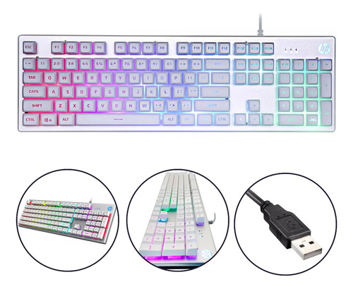 Teclado Rgb Para Computador Gamer Prata Iluminação 3 Modos 