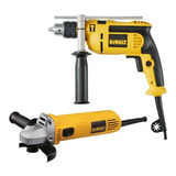 Taladro Percutor 1/2 710w Dewalt + Pulidora 41/2 700w Dewalt Color Amarillo