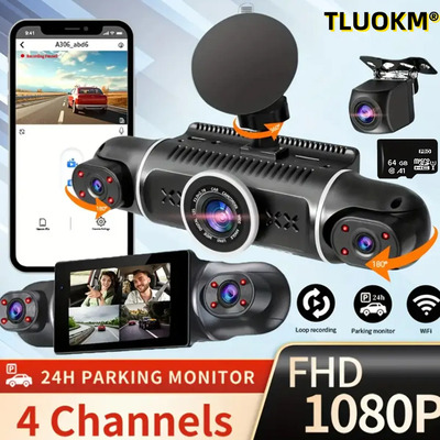 Cámara Dash Cam Tluokm de 4 Canales con Visión Nocturna y WiFi, 1080p, para Auto, con Tarjeta de 64 GB | Envío gratis