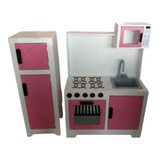 Kit Mini Cozinha Mdf Infantil Modulada Branca Pink