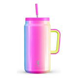 Vaso De 50 Oz Con Asa Y Popote, Vaso De Acero Inoxidable Ais