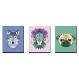 Triptico 60x25 Cms Decorativo Leon Lobo Perro