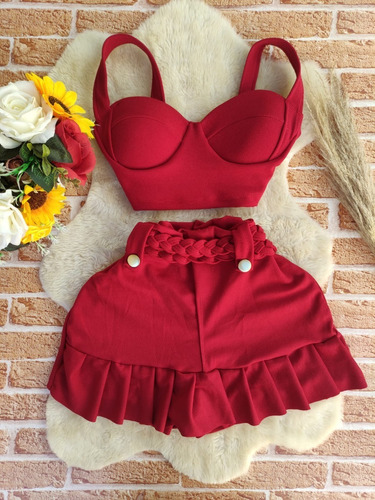 Conjunto Feminino De Festa De Luxo Short Saia E Blusa