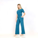 Conjunto Feminino Malha Grossa Calça Pantalona Blusa Ciclist