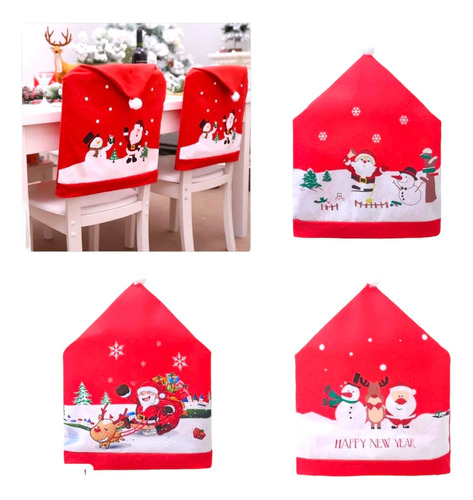 Fundas Trasera Sillas Navidad Pack X4 Gorro Viejo Pascuero