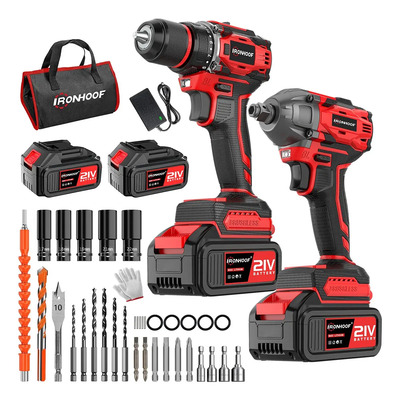 Kit De Taladro Inalambrico Y Pistola Llave De Impacto Electrica Sin Escobillas Color Rojo Ironhoof XMMXF194RB | Envío gratis
