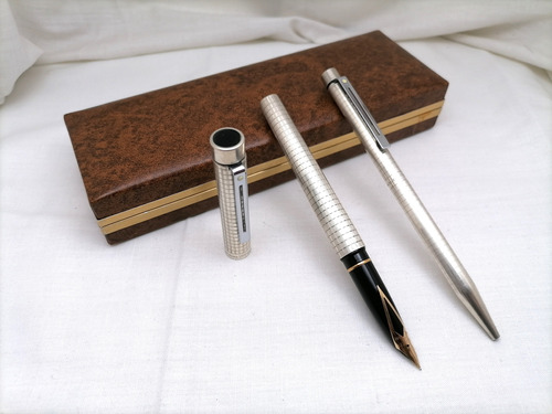 Pluma Fuente Y Boigrafo Sheaffer Targa 1006 En Plata Y Oro 