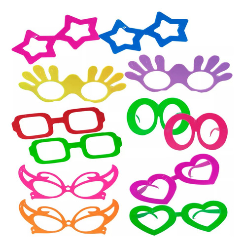 12 Lentes Plastico Carnaval Disfraz Fiesta Batucada Neon