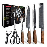 Set Cuchillos De Cocina Asado Acero Inoxidable Forjado 6 Pcs Color Negro - 228202