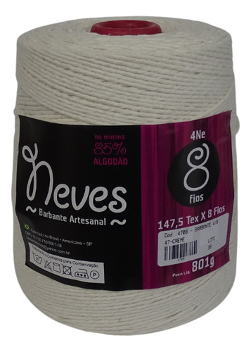 Barbante Neves - 8 Fios - Cor Creme 47 - 801gr