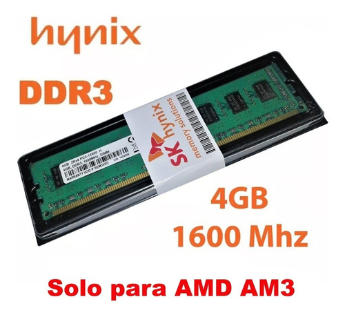 Memoria Ram Ddr3 4gb 1600mhz Hynix Solo Pc Amd - Nuevas