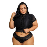 Top Cropped + Calcinha-conjunto Plus Size  Em Renda Sensual 