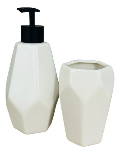 Kit 2 Peças Banheiro Lavabo Porta Sabonete Escova Porcelana