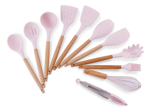 Conjunto De Utensílios De Cozinha De Silicone, Rosa [u]