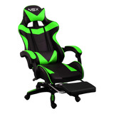 Cadeira Gamer Ergonômica Preta Verde Estofado Couro Sintético