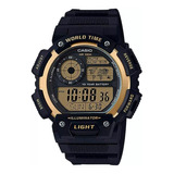 Reloj Casio Caballero Negro Con Bisel Dorado Ae-1400wh-9avcf