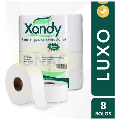 Papel Higiênico Rolão Xandy Branco Luxo 8 Rolos 300m Folha Simples | Parcelamento sem juros