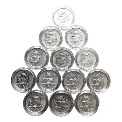 Lote 13 Monedas 25 Centavos Balanza Ley 0.300 Plata 1950 's