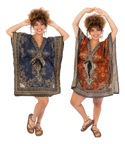 Combo 2 Vestidos Kaftan Longuete Ajustável Plus Size Premium