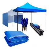  Toldo Plegable 3x3 Reforzado Lona Filtro Uv +laterales Azul