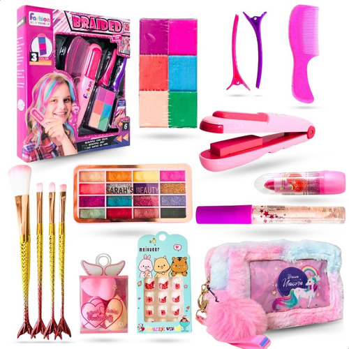 Kit Maquiagem Infantil Completa+necessaire+chapinha 15itens