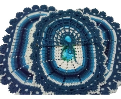 Kit Jogo De Banheiro Azul Luxo Com Capa Caix Acoplada Crochê