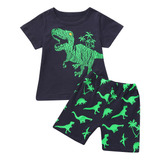 Pijama De Verano Con Diseño De Dinosaurio En V Para Niños, P