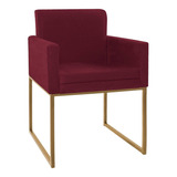 Poltrona Decorativa Bellinha Base Ferro Dourado Suede Bordô