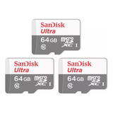 Kit 03 Cartão De Memória Micro Sd De 64gb Sandisk Rápido