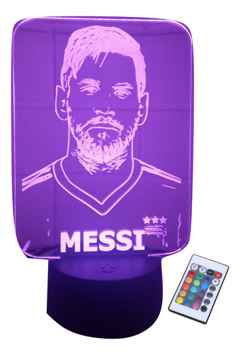 Lampara 3d Ilusion Messi Rostro Futbol Bas Negra Cc