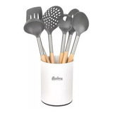 Set 6 Utensilios Gris Nylon Mango Madera Base Hudson Zztt