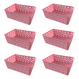 Kit 6 Cestos Organizador Multiuso Empilhável Gaveta 19x14x6 Cor Rosa