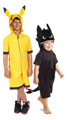 Kigurumi Fantasia Pikachu Macaquinho Infantil Curta Full