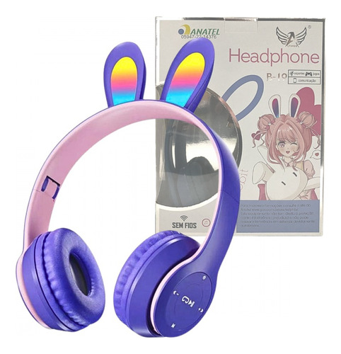 Fone De Ouvido Gatinho Bluetooth Infantil Led Menino Menina