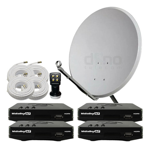 Kit 4 Receptor Digital Century Midiabox B5+ Antena Lnbf Cabo