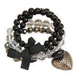 Manilla Pulsera Brazalete Múltiple Cuentas Negras Para Mujer