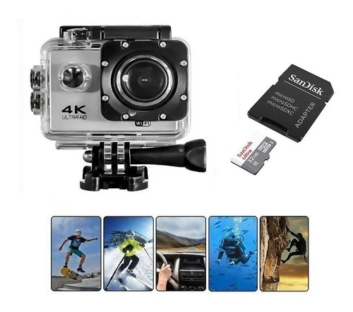 Kit Câmera Esportiva Ultra 4k Prova D'água + Memoria 32gb 